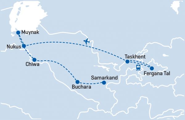 Routenkarte-Usbekistan